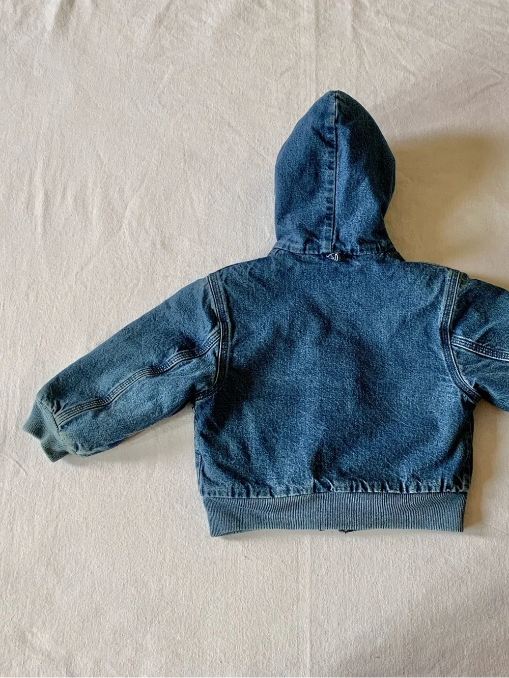Carhartt Vintage Blanket Lined Blue Jean Denim Kid’s Hooded Jacket Chore Coat 3T